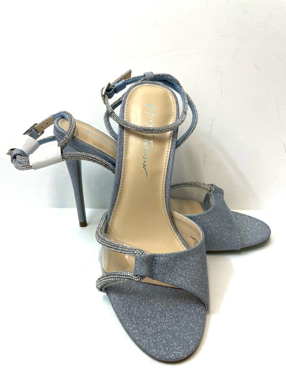 NEW Betsey Johnson Blue Vera Silver Glitter Strappy Heels